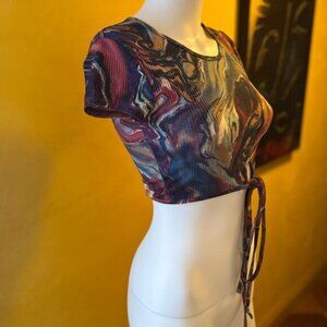 JUST POLLY NEW YORK Psychedelic Print Ribbed Crop Top – Size S